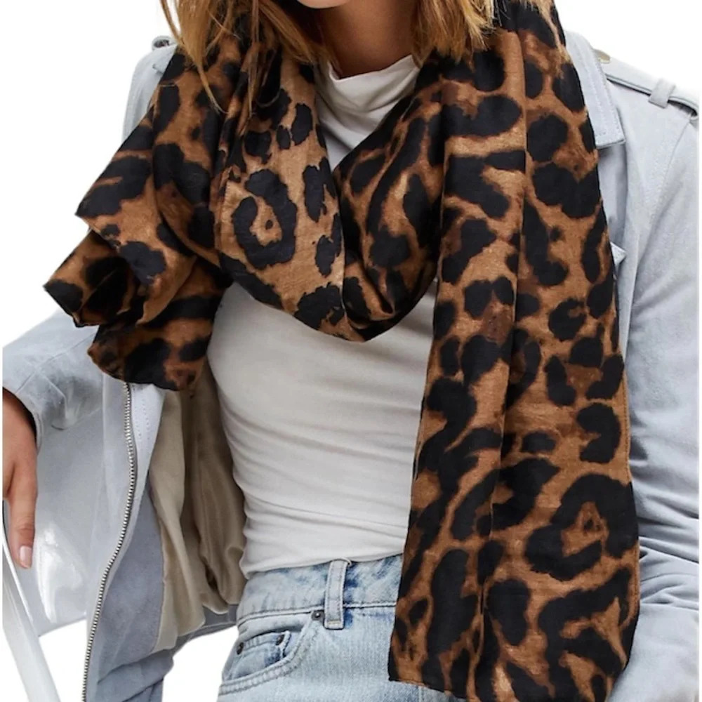 Aldo Leopard print cotton oversized scarf